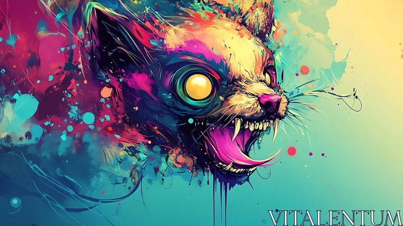 Neon wildcat roar splashed in electric cosmic color storm.