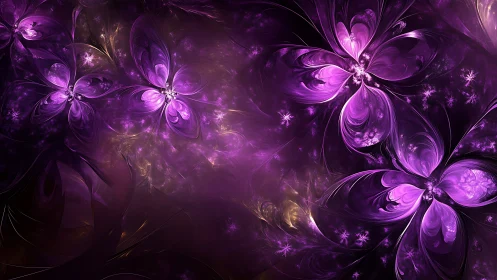 Nebulous violet blossoms drift through cosmic velvet night.