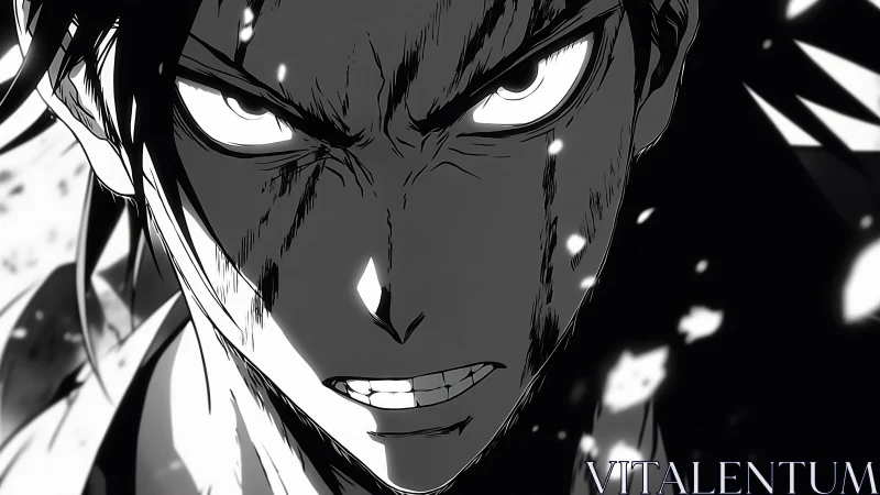 Fierce anime hero locked in a storm of focused resolve.