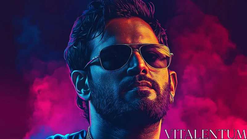 Bearded man in golden hour street portrait with sunglasses.