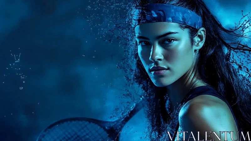 Hydrodynamic tennis portrait with blue spectral lighting.