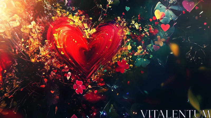 Radiant Cardiac Explosion with Luminous Particle Dispersion.