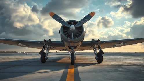 Vintage warbird rests proudly beneath a glowing sky.