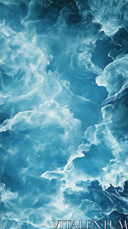 Turbulent cyan vapor clouds form abstract aqueous turbulence