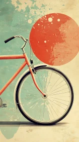 Retro Bicycle with Red Sun Against Weathered Turquoise Wall