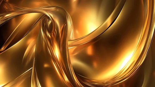 Abstract golden metallic waves with fluid motion, digital art style.