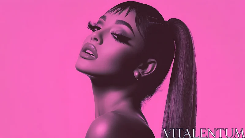 Confident pink portrait with sleek ponytail and bold glam.