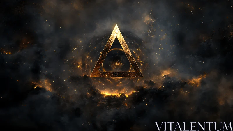 Divine Triangle: Geometric Portal Blazing Through Cosmic Storm.