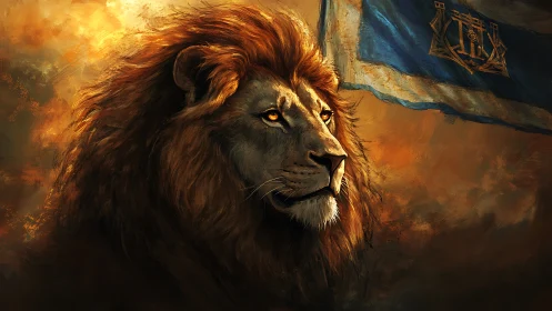 Majestic lion portrait rendered in dramatic painterly lighting