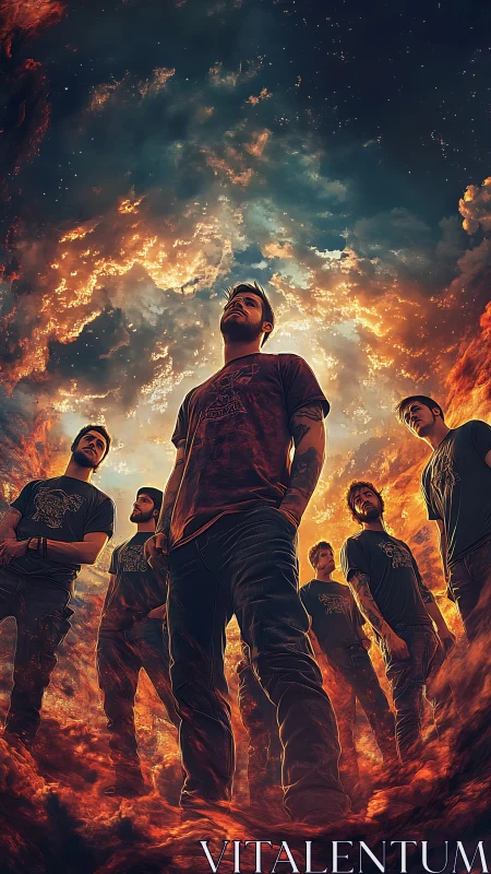 Surrounded selves under fiery storm-torn heavens.