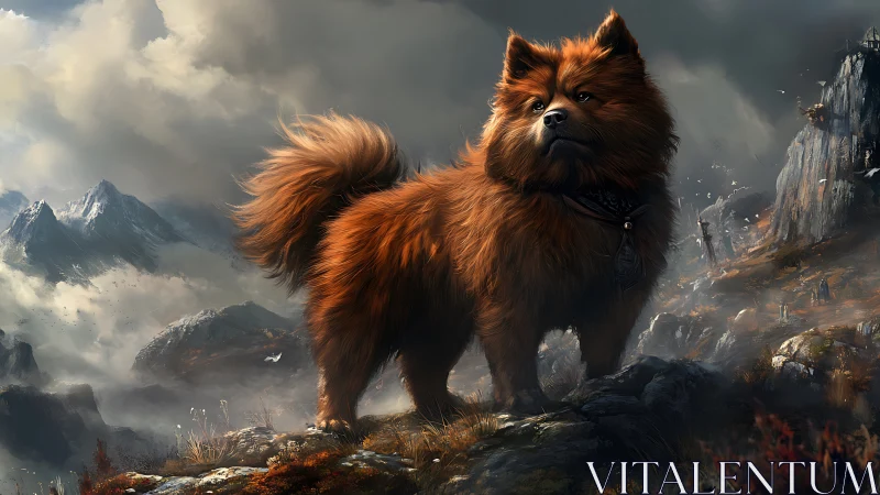 Cinematic mountain canid rendered with atmospheric depth cues.