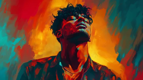 Vibrant digital portrait with bold warm cool contrast.