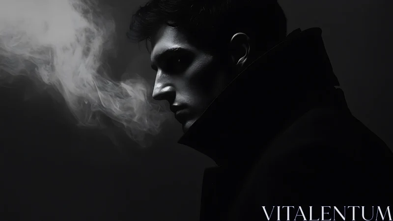 Monochrome male profile with smoke on dark background.