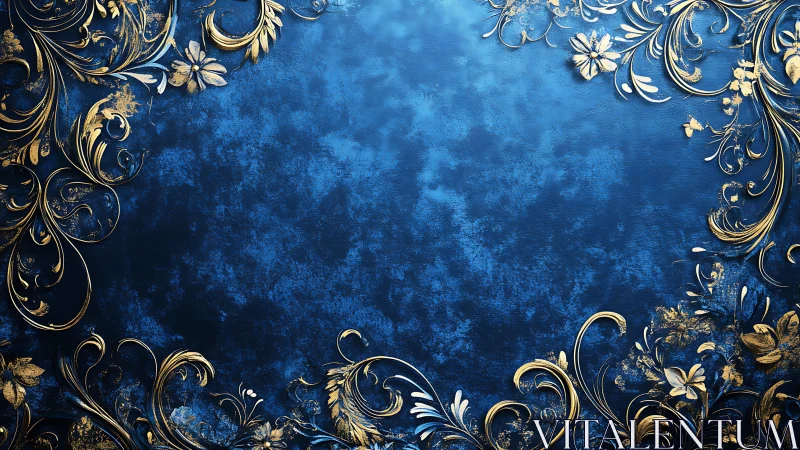 Regal blue frame with swirling golden floral borders.