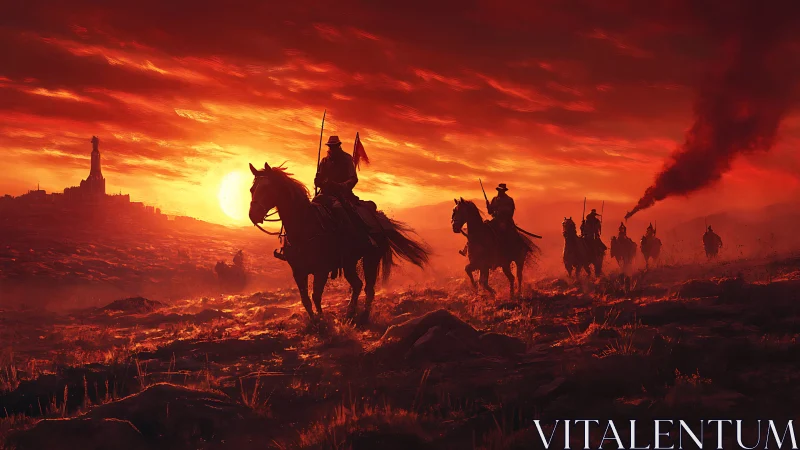 Riders cross a blazing red horizon toward distant memories.