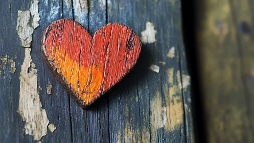 Weathered Heart Painted on Blue Wood.