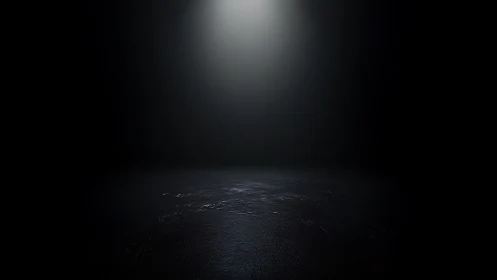 Dark empty room shows single overhead spotlight on floor