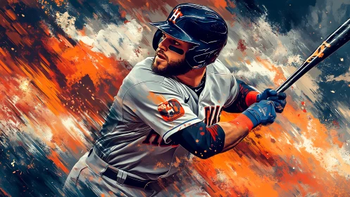 Dynamic digital painting of baseball batter in explosive motion.