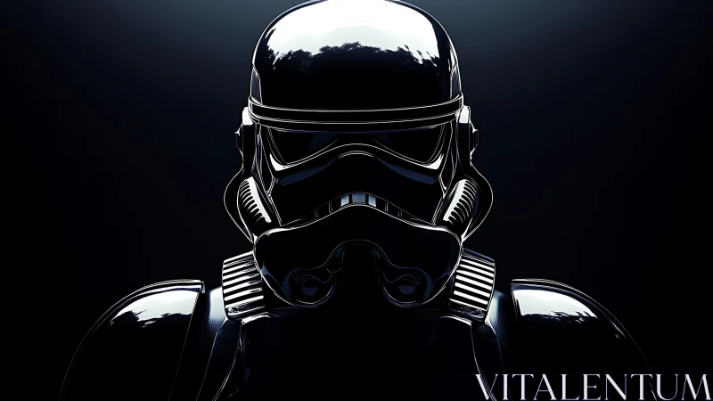 Glossy sci fi helmet glowing softly in the darkness.