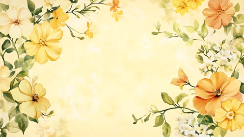 Watercolor floral composition with yellow and orange flowers on cream background.