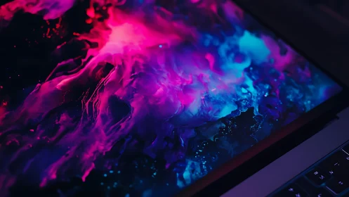 Neon abstract light pattern displayed on digital screen.