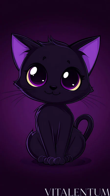 Mystical Black Kitten with Luminous Purple Eyes.