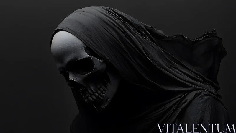Hooded skeletal figure rendered in dark monochrome profile.
