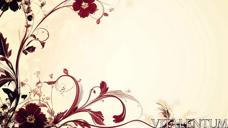 Decorative Floral Border Design with Burgundy Flowers