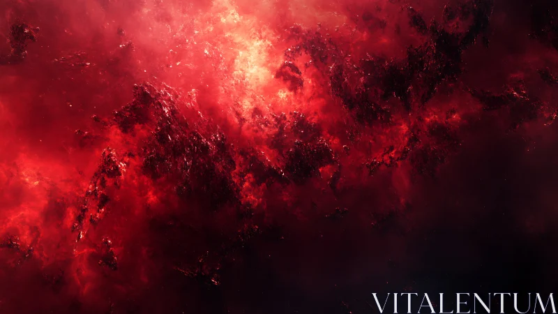 Digital nebula field with high-contrast red energy clouds.