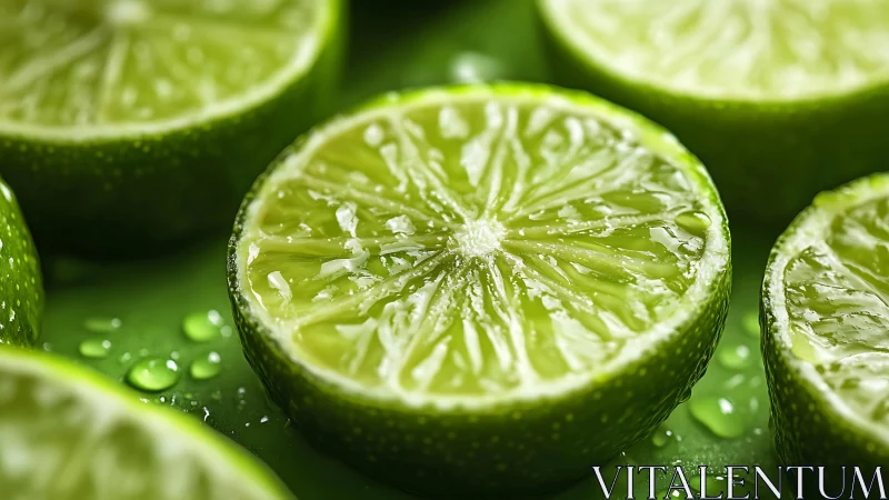 Glowing lime halves in ultra crisp macro close-up composition.