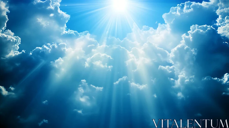 Sunlit clouds opening to a brilliant, hopeful blue sky.