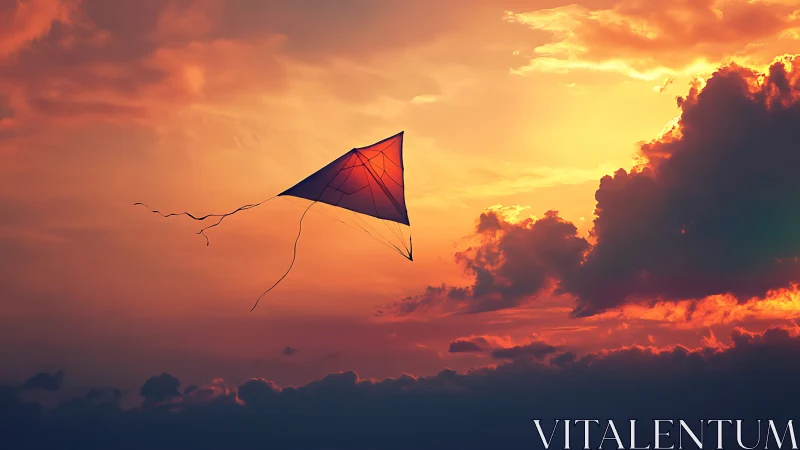 Solitary kite in flight against layered sunset sky.