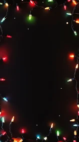 Colorful holiday string lights gently frame a cozy night scene