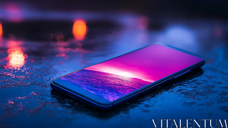 Neon-Lit Smartphone with Magenta Gradient Display.