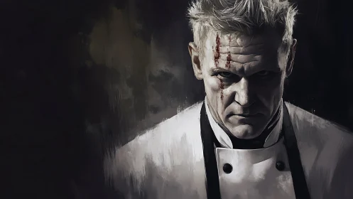 Storm-eyed battle chef stalks the shadows of his kitchen.