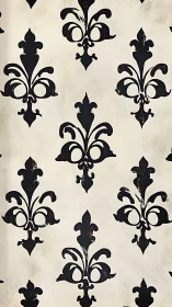 Vintage noir fleur-de-lis wallpaper with weathered charm.