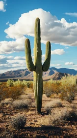 Desert saguaro stands tall beneath drifting cotton clouds.