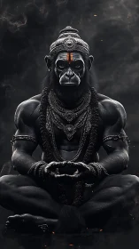 Simian ascetic avatar in meditative symmetric frontal pose.