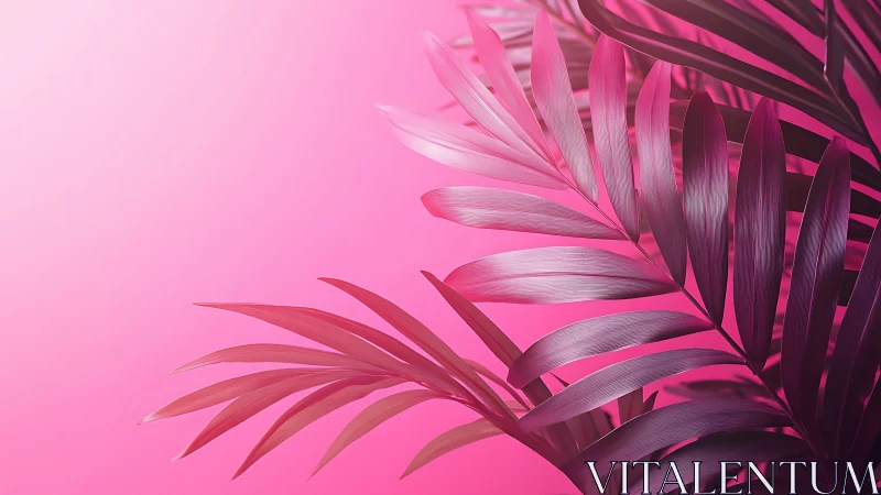 Pink breeze through glossy tropical palm leaves at rest.