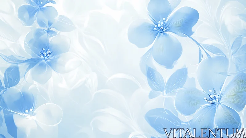 Serene Blue Flowers Dancing in Soft, Luminous Light