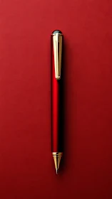 Precision macro study of red lacquer pen with gold trim.
