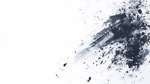 Monochrome ink splatter forming dense right-side cluster.