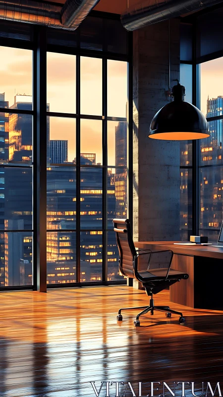 Sunset-streaked corner office quietly waits for ambition