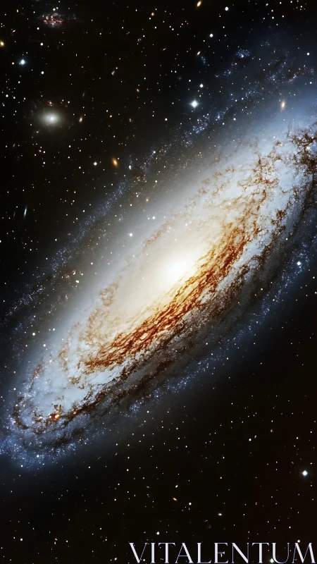 Spiraling galaxy glows softly as countless distant stars shimmer