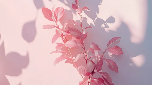Pink botanical branch on pastel background, minimalist style.