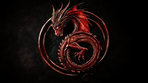 Coiled crimson dragon carves a fiery circle in the dark