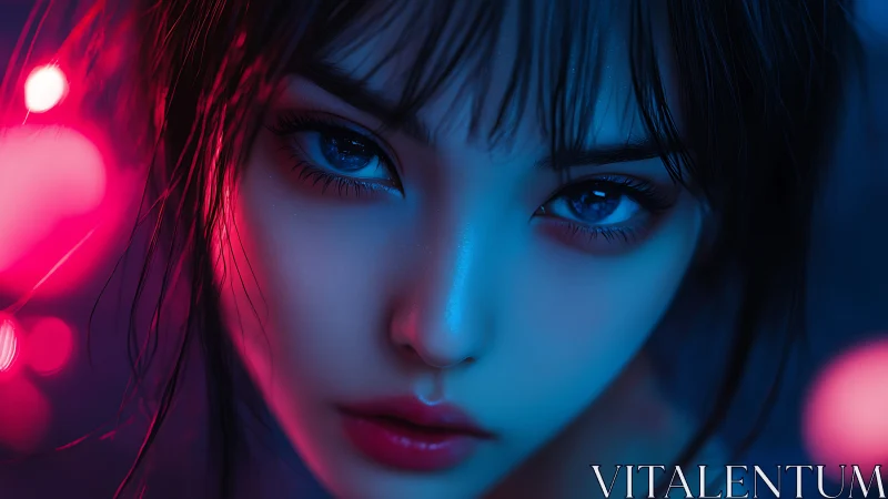 Neon drenched portrait with intense cinematic gaze.