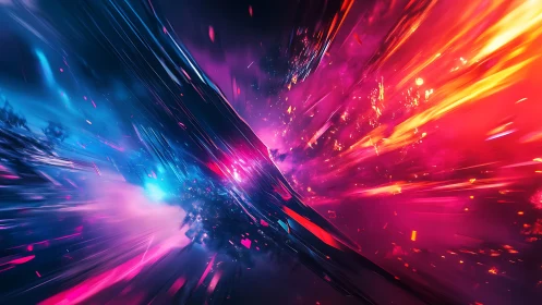 High-velocity cosmic rift rendered with chromatic motion streaks