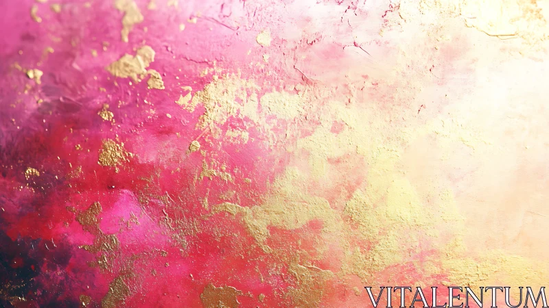 Iridescent magenta gradient with textured metallic gold pigment layering