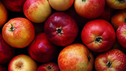 Red and golden apples create a rich, rustic harvest pattern